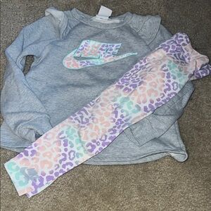Nike Heather Gray Sweatshirt with Pastel Leopard Leggings